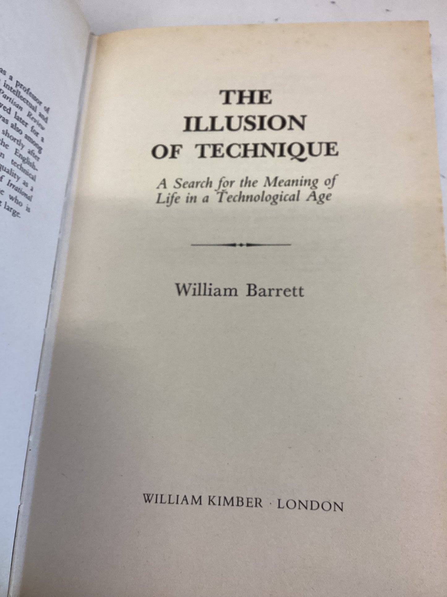 The Illusion of Technique William Barrett