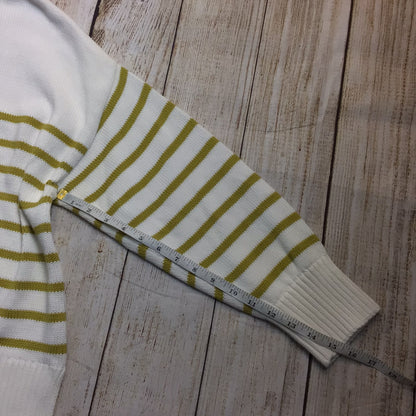 Barbour Cream & Olive Green Striped Shelly Knit Jumper Size 16