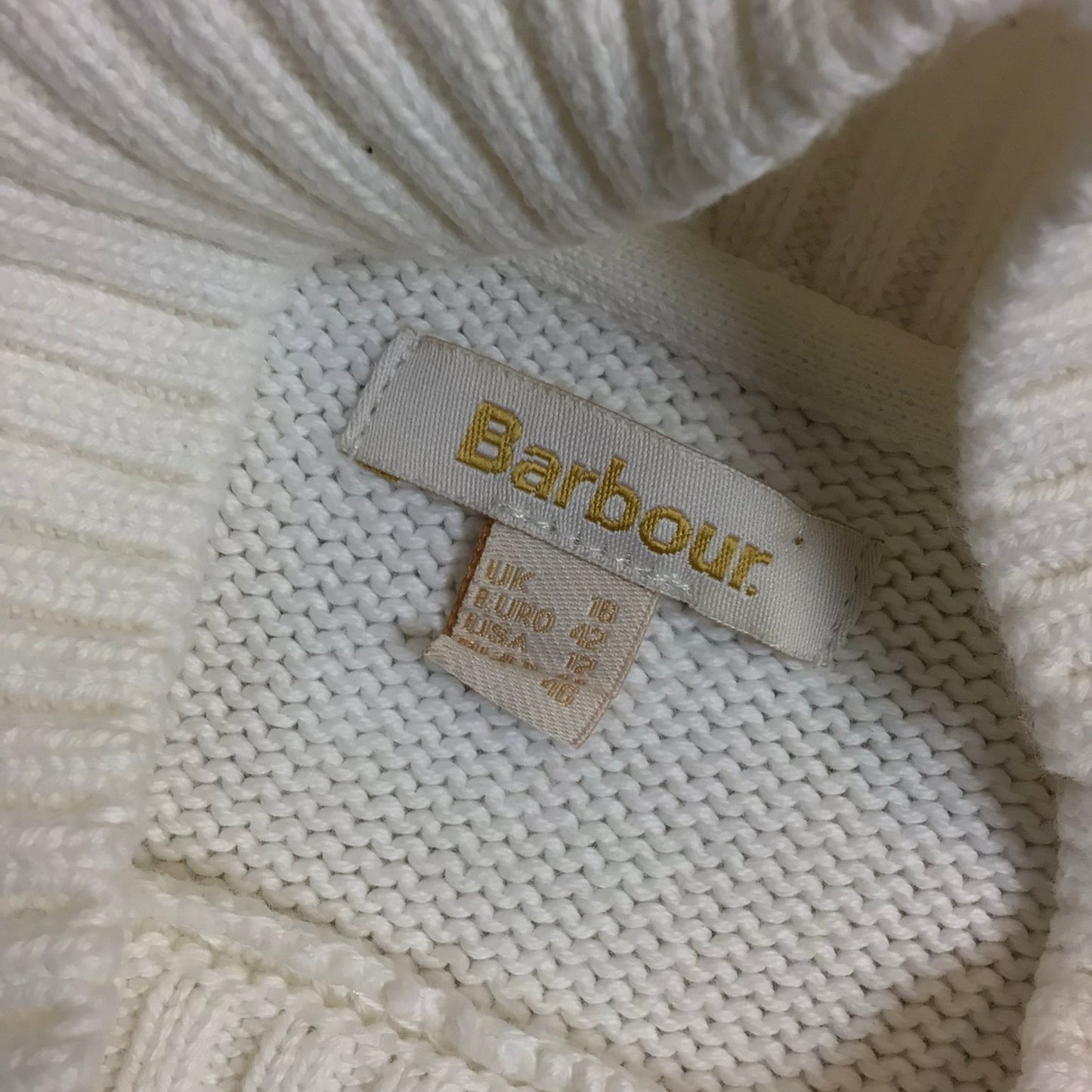 Barbour Cream & Olive Green Striped Shelly Knit Jumper Size 16