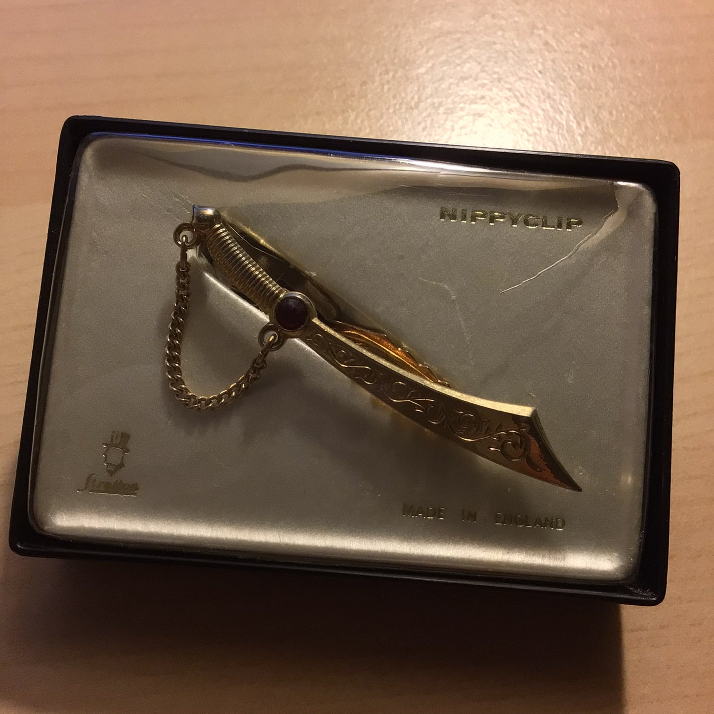 Vintage Stratton Made in England Cutlass Sword Nippy-Clip Tie Clip (in box)