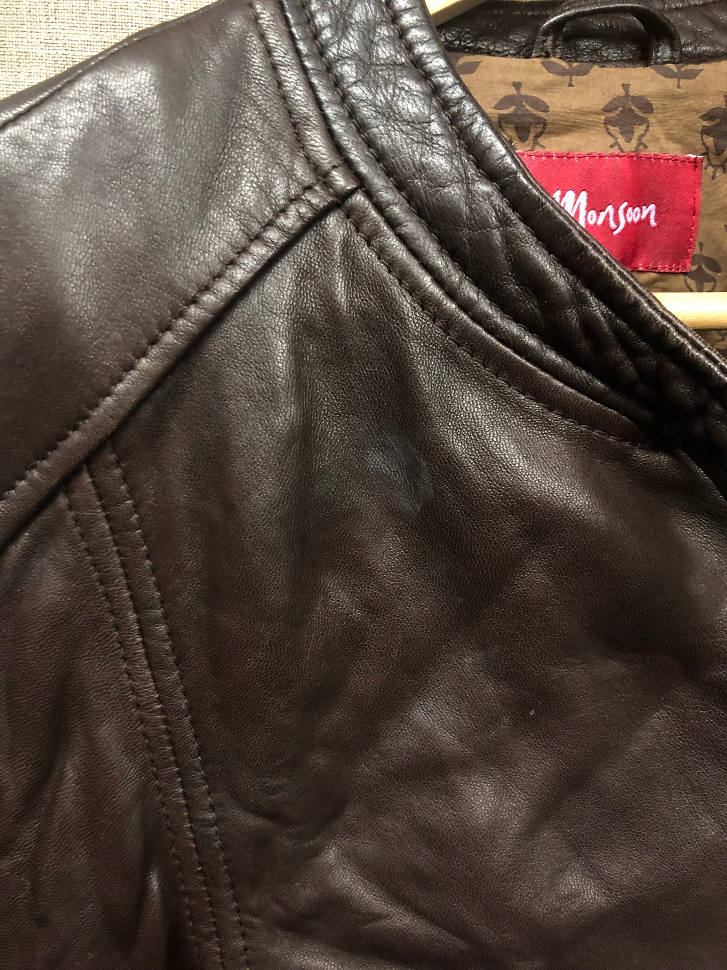 Monsoon Brown Biker Style Leather Jacket UK 14