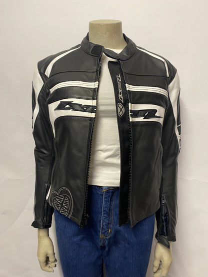 IXON Trinity Black and White Leather Motorcycle Jacket Small