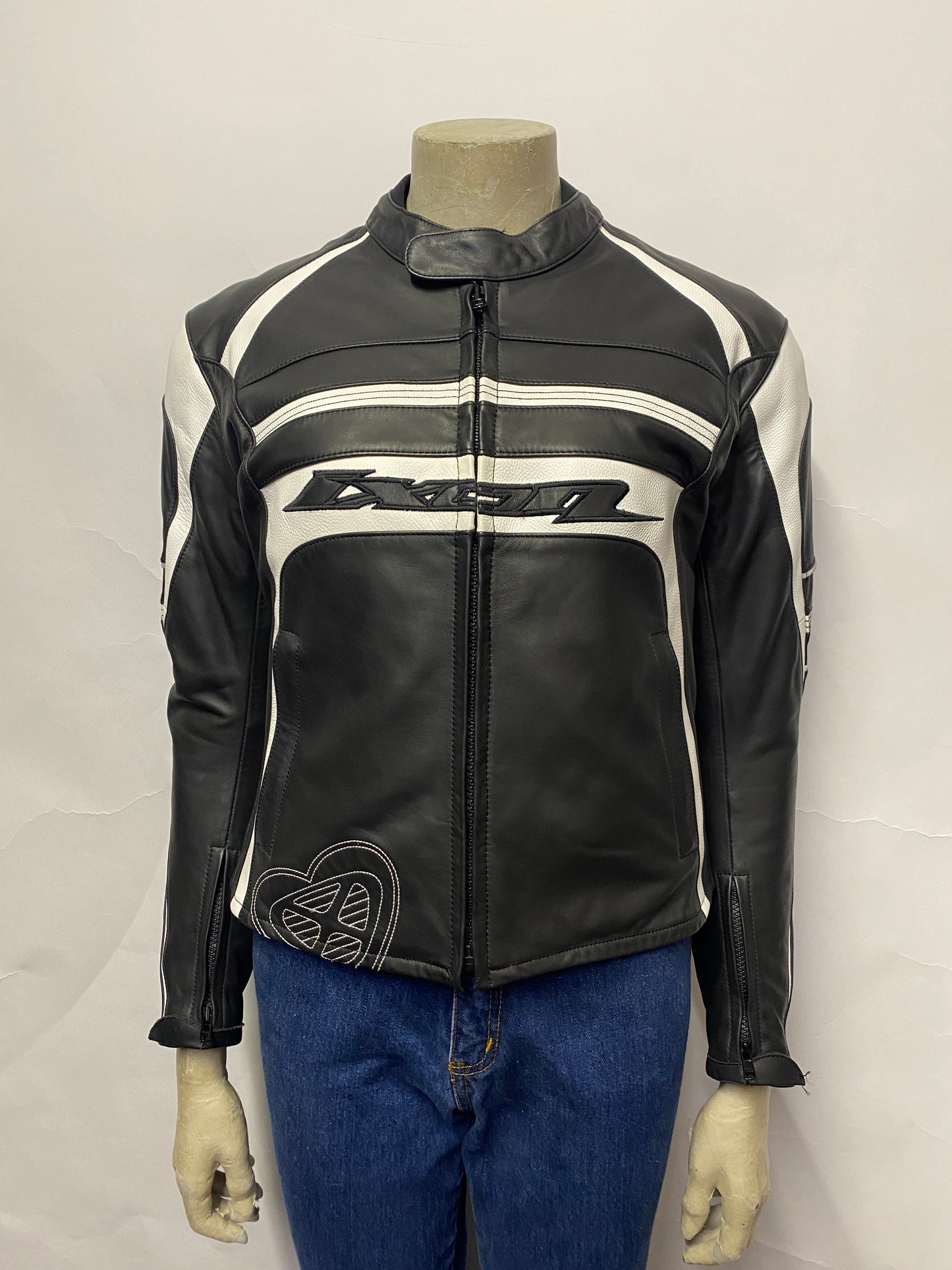 IXON Trinity Black and White Leather Motorcycle Jacket Small