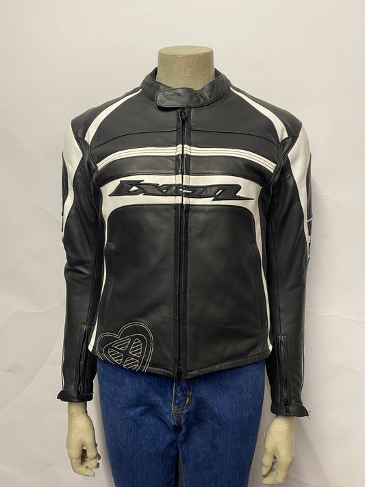 IXON Trinity Black and White Leather Motorcycle Jacket Small