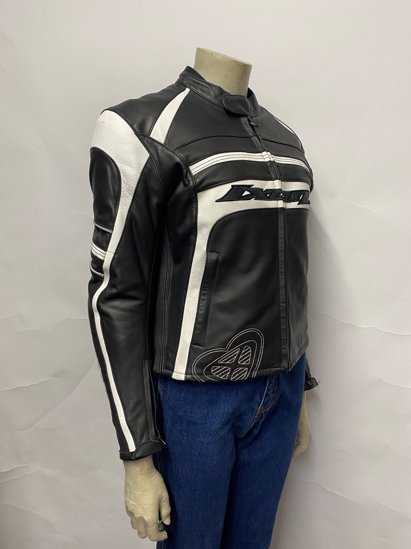 IXON Trinity Black and White Leather Motorcycle Jacket Small