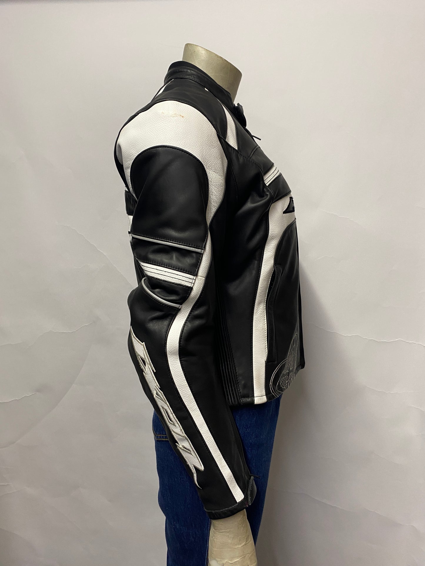 IXON Trinity Black and White Leather Motorcycle Jacket Small