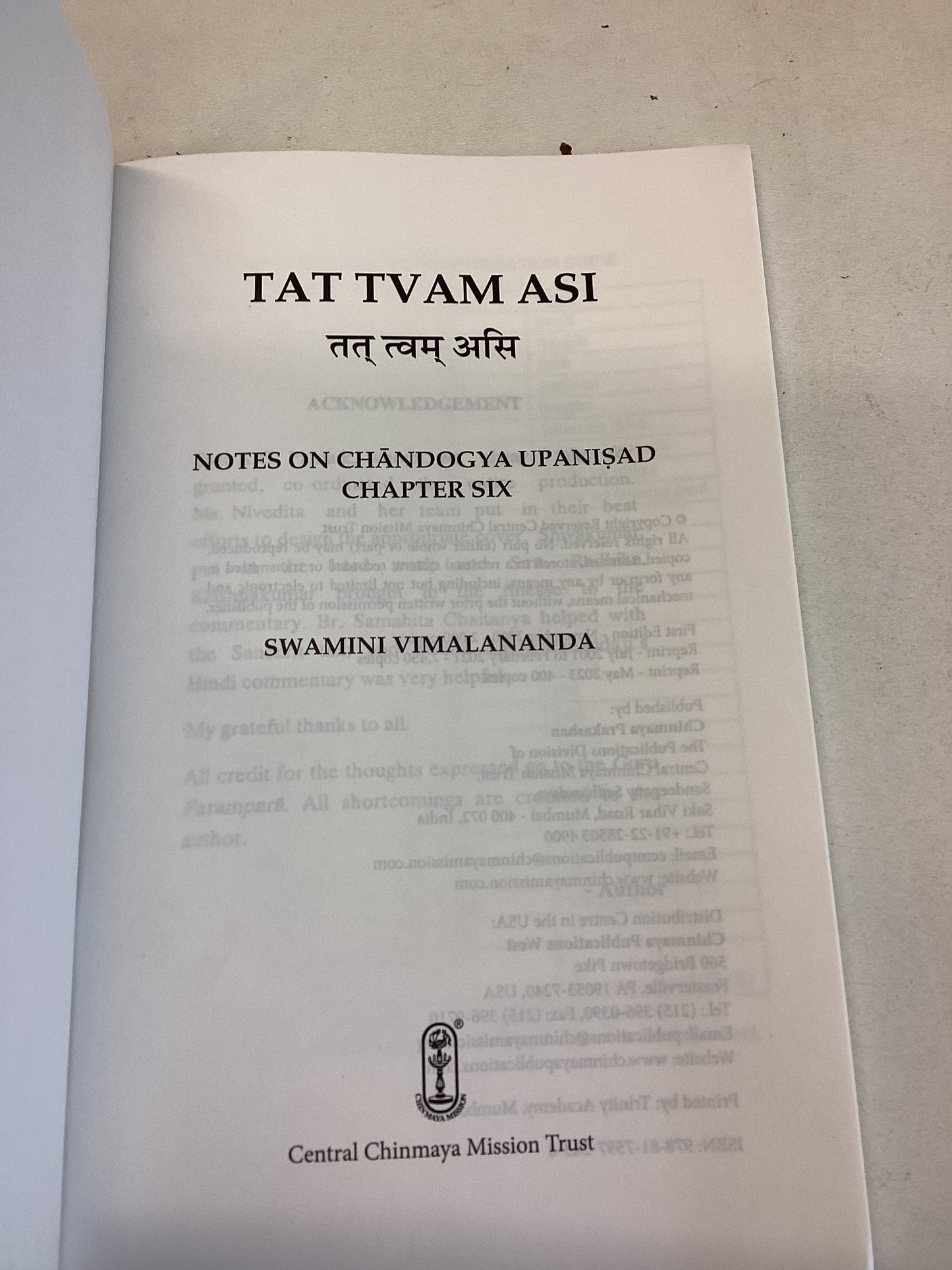 TAT TVAM ASI (CHANDOGYA CH.6) Notes on Chandogya Upanisad