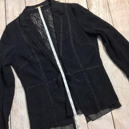 Albert Nipon Black Lace Silk Blend Blouse Jacket w/Tie Waist Size 8