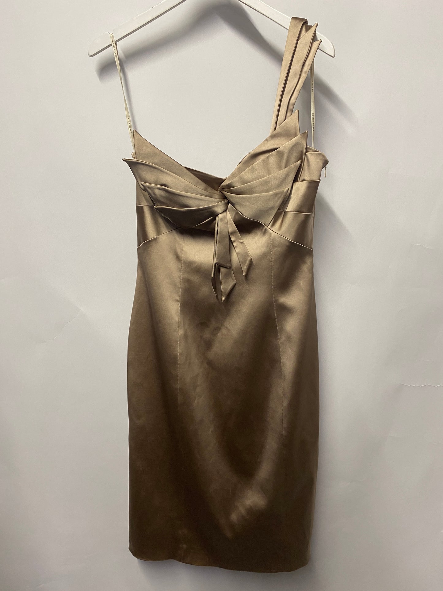 Karen Millen Gold Satin Fitted One Shoulder Occasion Dress 14 BNWT