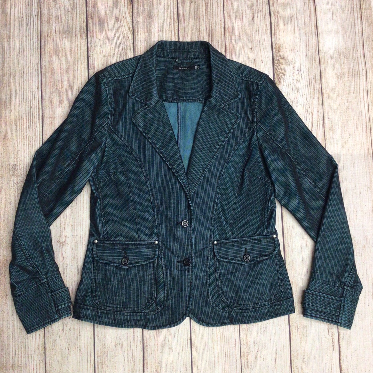 InWear Teal Green & Black 'Style Jamilla' Cotton Blend Corduroy Jacket Size 16