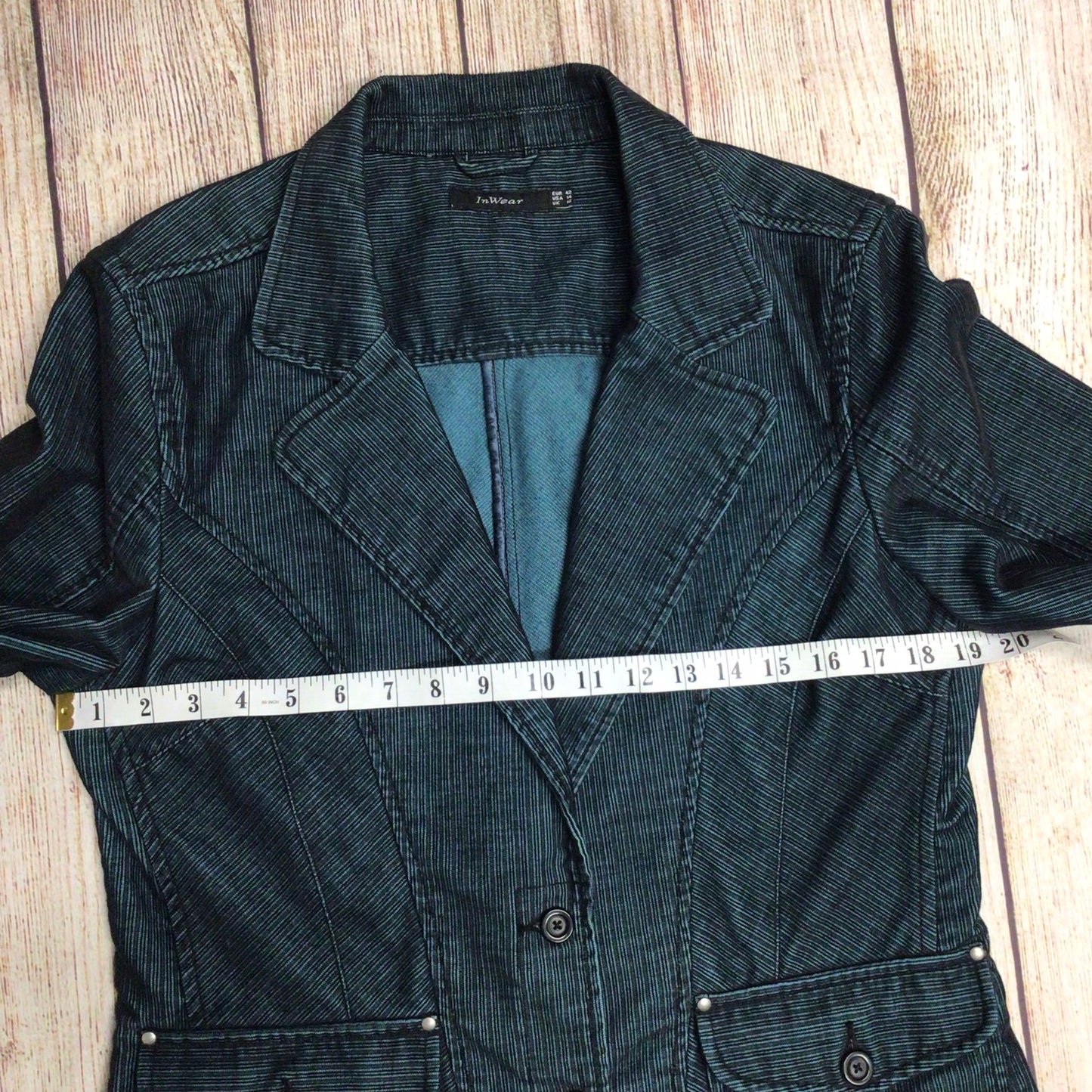 InWear Teal Green & Black 'Style Jamilla' Cotton Blend Corduroy Jacket Size 16