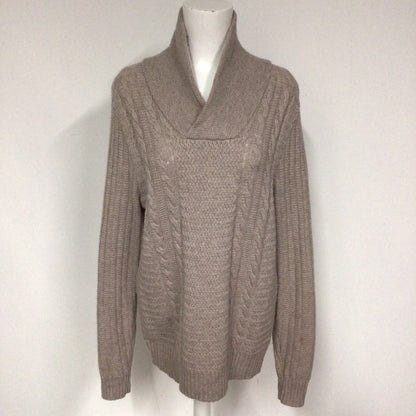 Paul Costelloe Beige Cable Knit Shawl Collar Lambswool Blend Jumper Size M