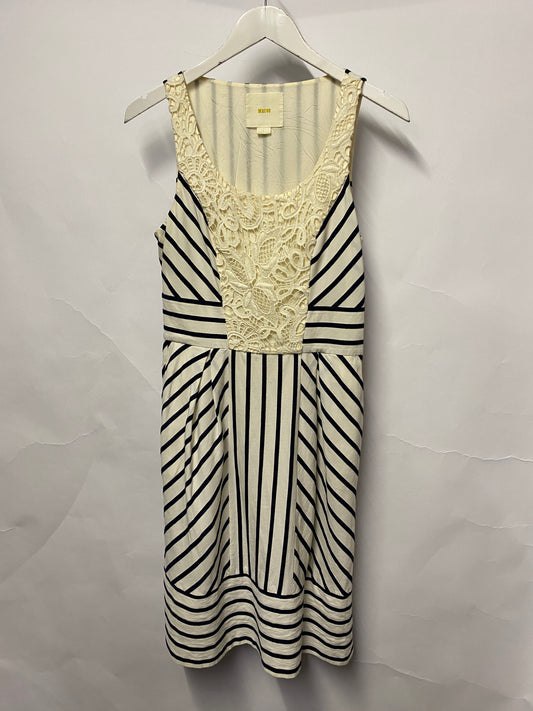 Maeve By Anthrolopologie White and Navy Stripe Cotton A-line Summer Dress 6