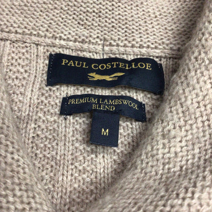 Paul Costelloe Beige Cable Knit Shawl Collar Lambswool Blend Jumper Size M