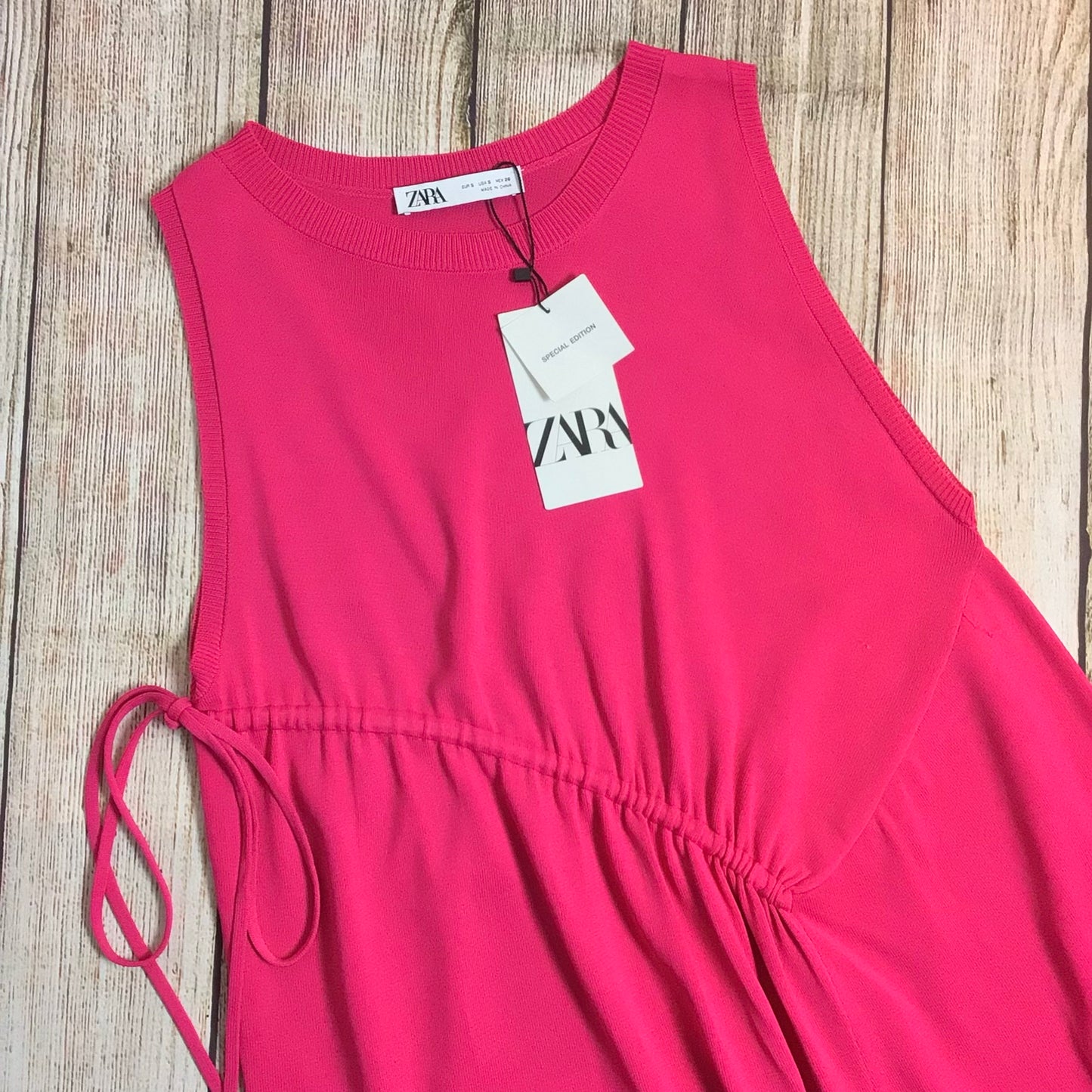 BNWT Zara Dark Pink Drawstring Dress RRP £49.99 Size S