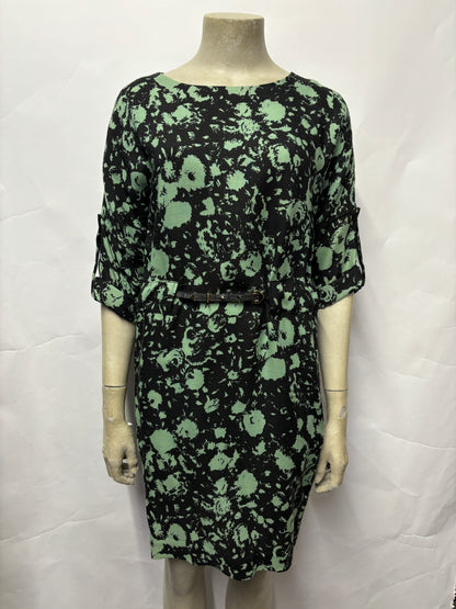 Whistles Green and Black Floral Belted Tunic Dress 8