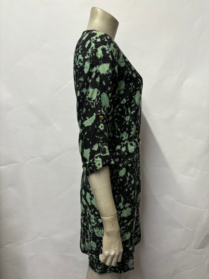 Whistles Green and Black Floral Belted Tunic Dress 8