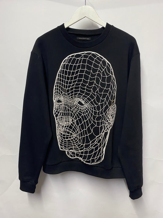 Christopher Kane Black and White Digital Print Skull Cotton Sweater Large