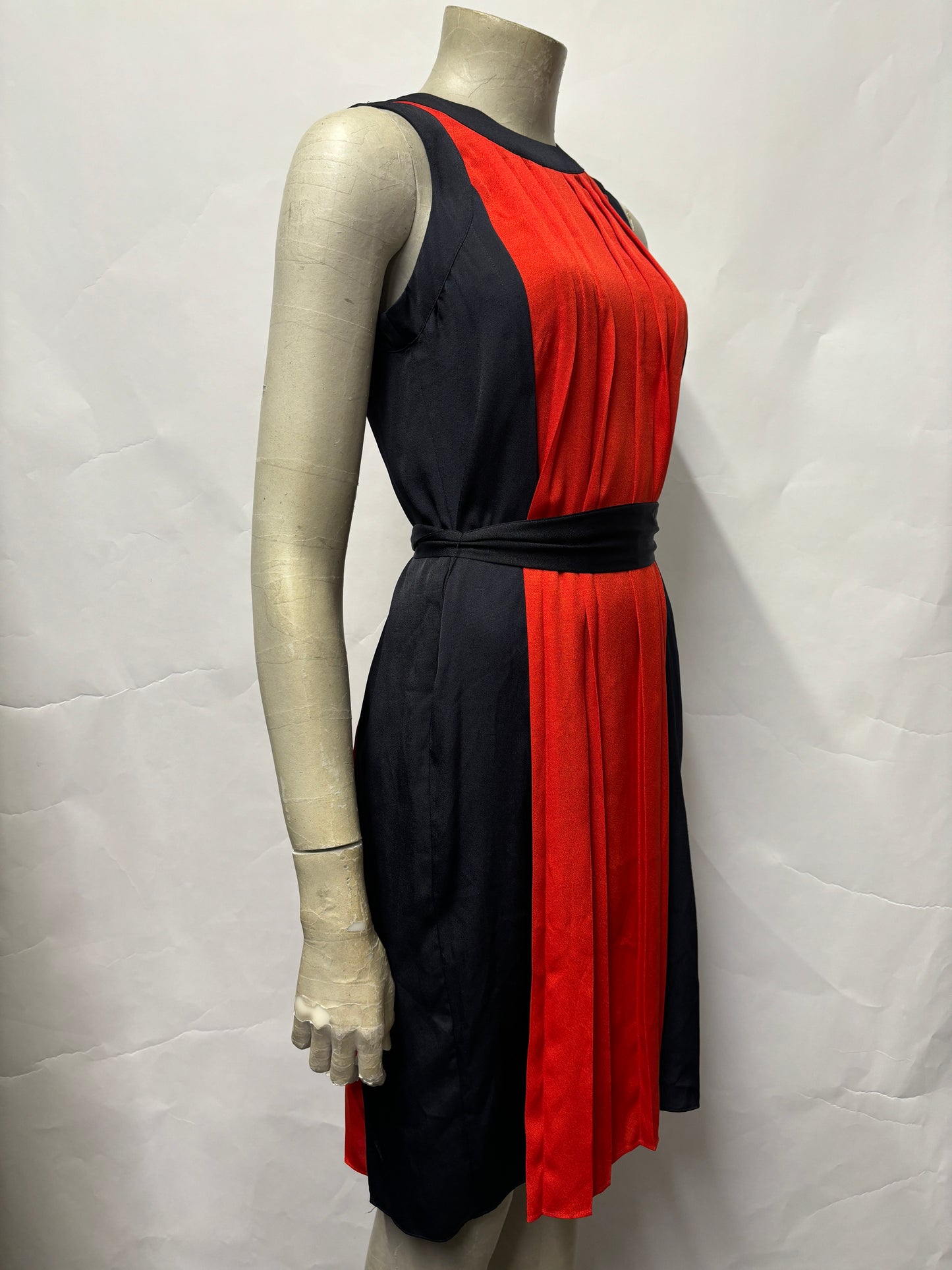 Michael Kors Red and Navy Pleated Mini Dress XS