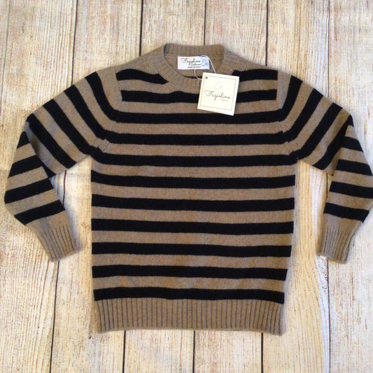BNWT Fagiolino Beige & Black Striped 100% Cashmere Jumper Size 6 (on label)