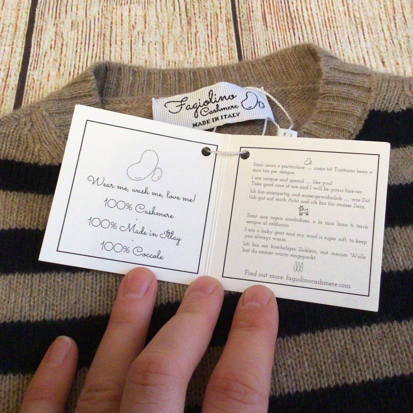 BNWT Fagiolino Beige & Black Striped 100% Cashmere Jumper Size 6 (on label)