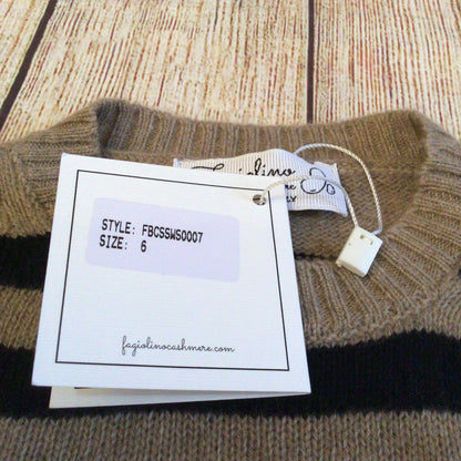 BNWT Fagiolino Beige & Black Striped 100% Cashmere Jumper Size 6 (on label)