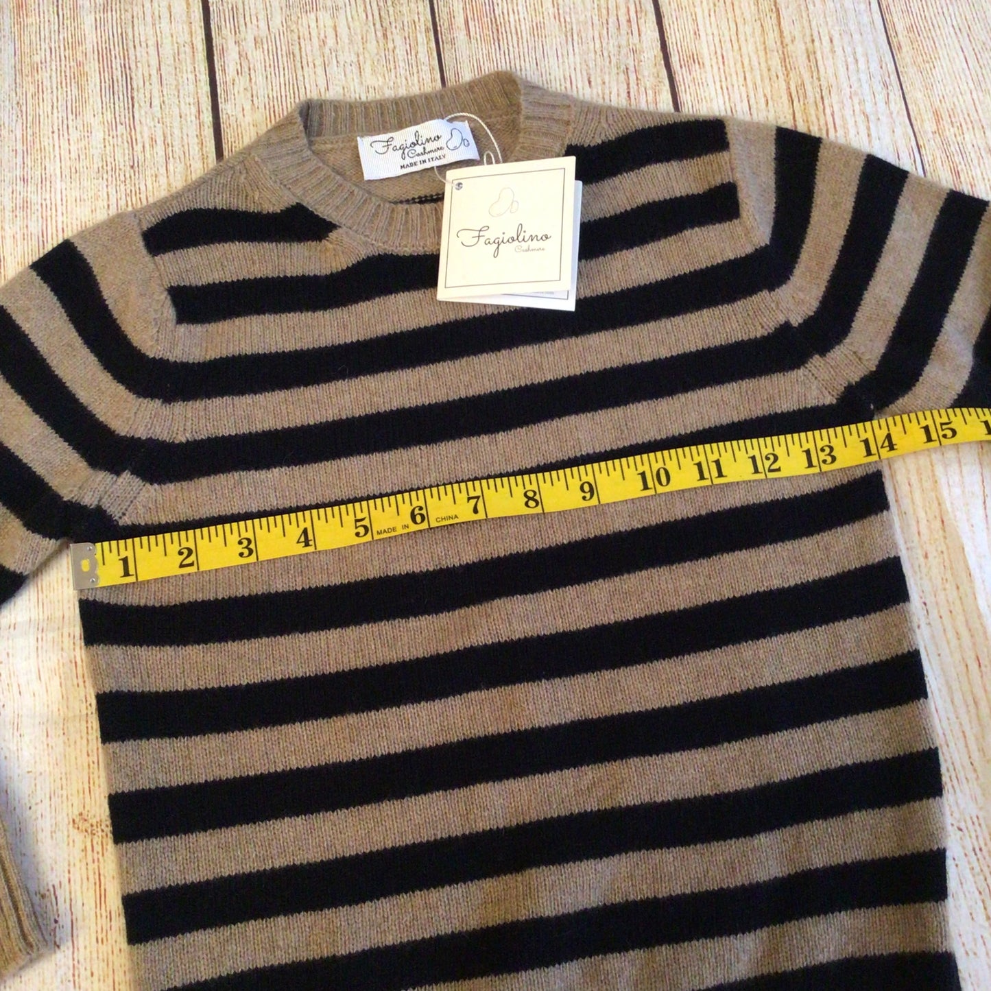 BNWT Fagiolino Beige & Black Striped 100% Cashmere Jumper Size 6 (on label)