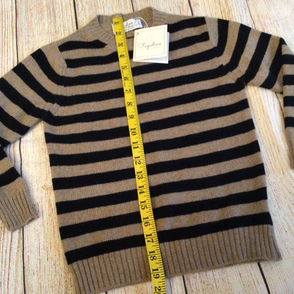 BNWT Fagiolino Beige & Black Striped 100% Cashmere Jumper Size 6 (on label)