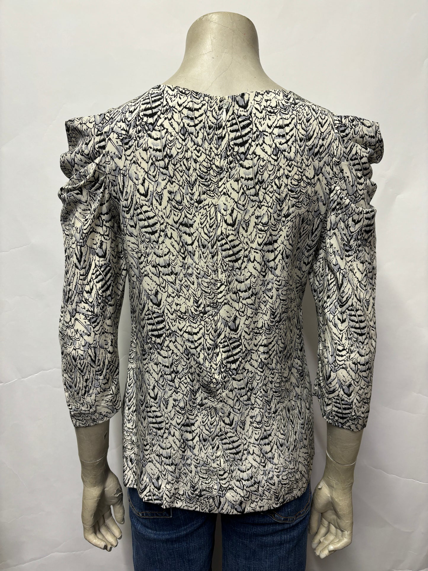 Reiss White Silk Feather Print Long Sleeve Top 8