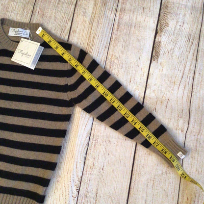 BNWT Fagiolino Beige & Black Striped 100% Cashmere Jumper Size 6 (on label)