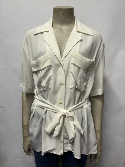 Raey White Silk Belted Shirt Blouse 6