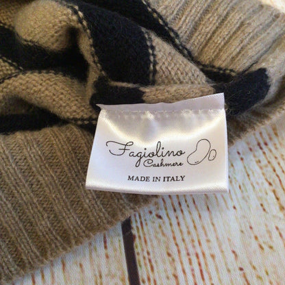 BNWT Fagiolino Beige & Black Striped 100% Cashmere Jumper Size 6 (on label)