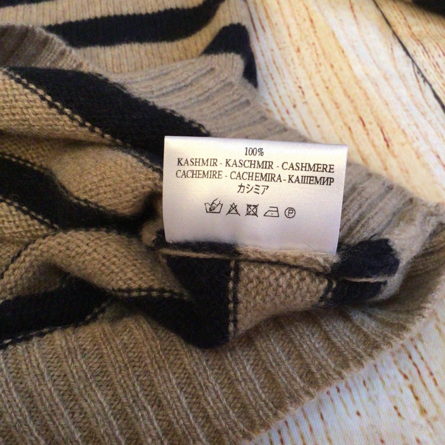 BNWT Fagiolino Beige & Black Striped 100% Cashmere Jumper Size 6 (on label)