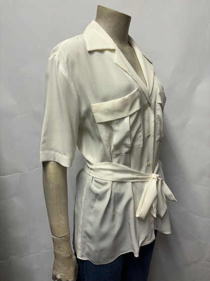 Raey White Silk Belted Shirt Blouse 6