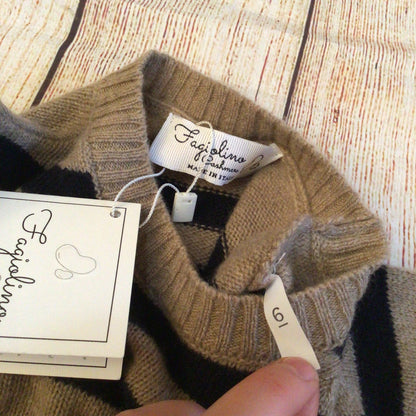 BNWT Fagiolino Beige & Black Striped 100% Cashmere Jumper Size 6 (on label)