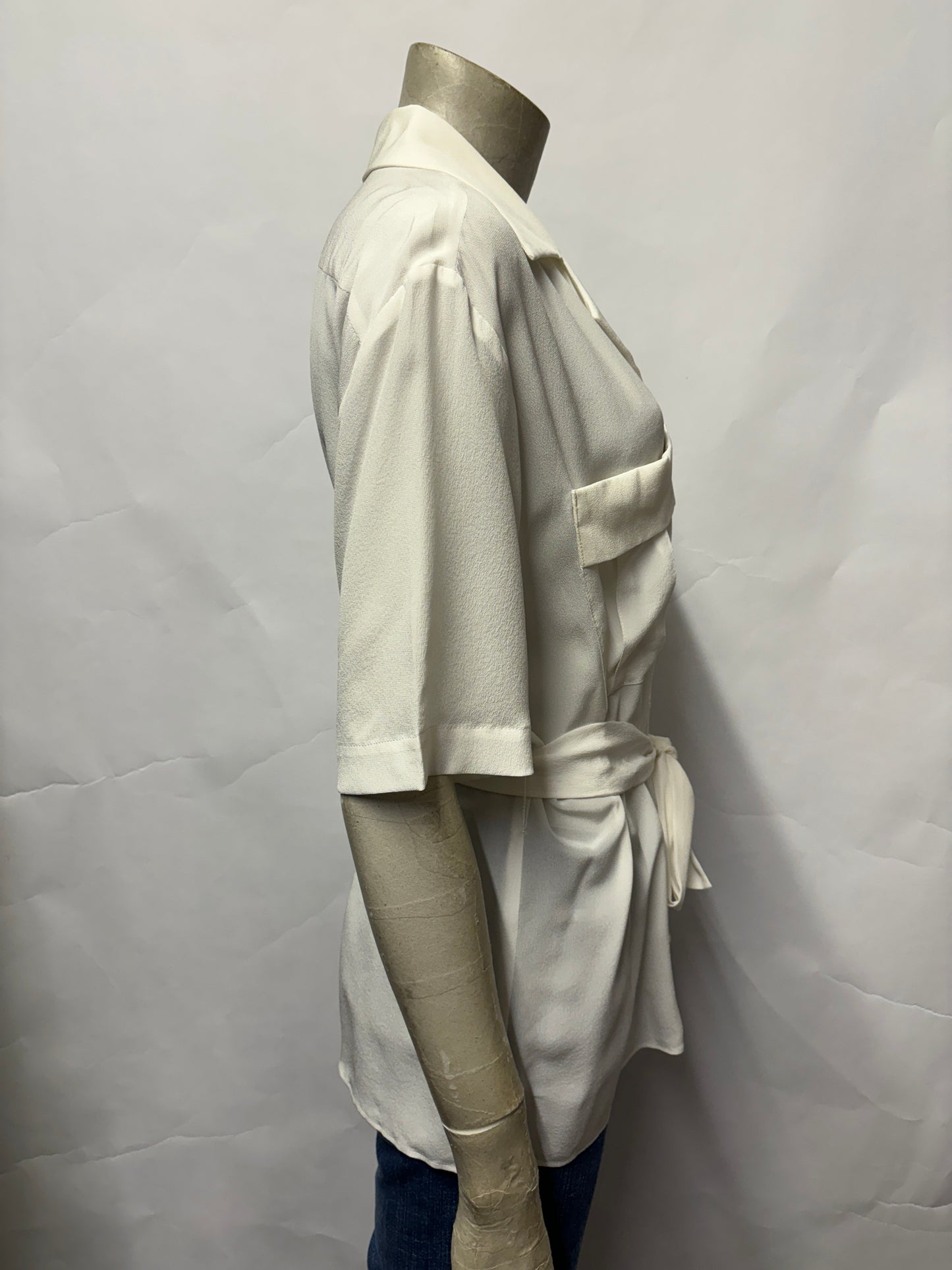 Raey White Silk Belted Shirt Blouse 6