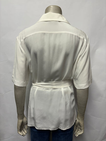 Raey White Silk Belted Shirt Blouse 6