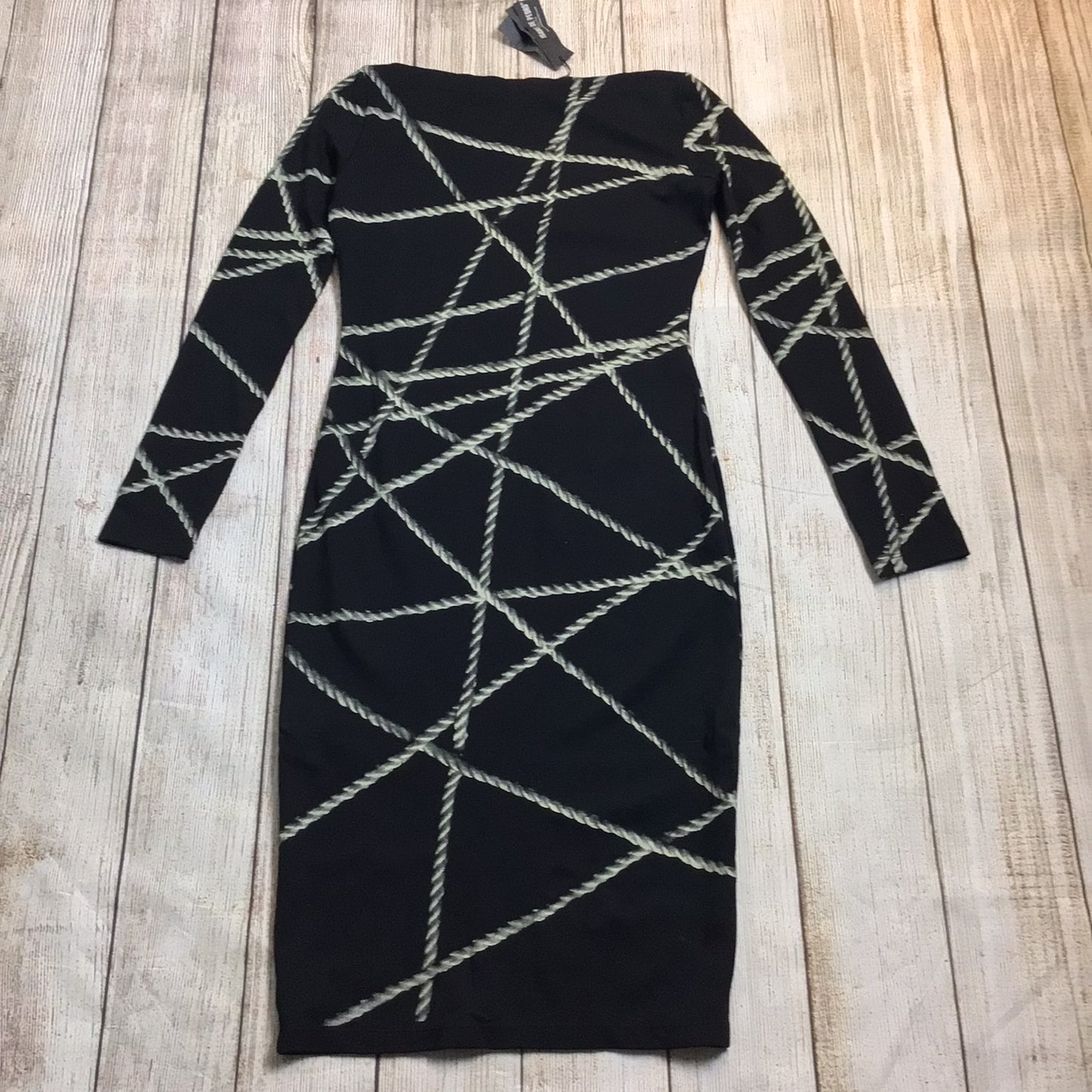 BNWT Isabel De Pedro Black Rope Pattern Bodycon Dress Size 10