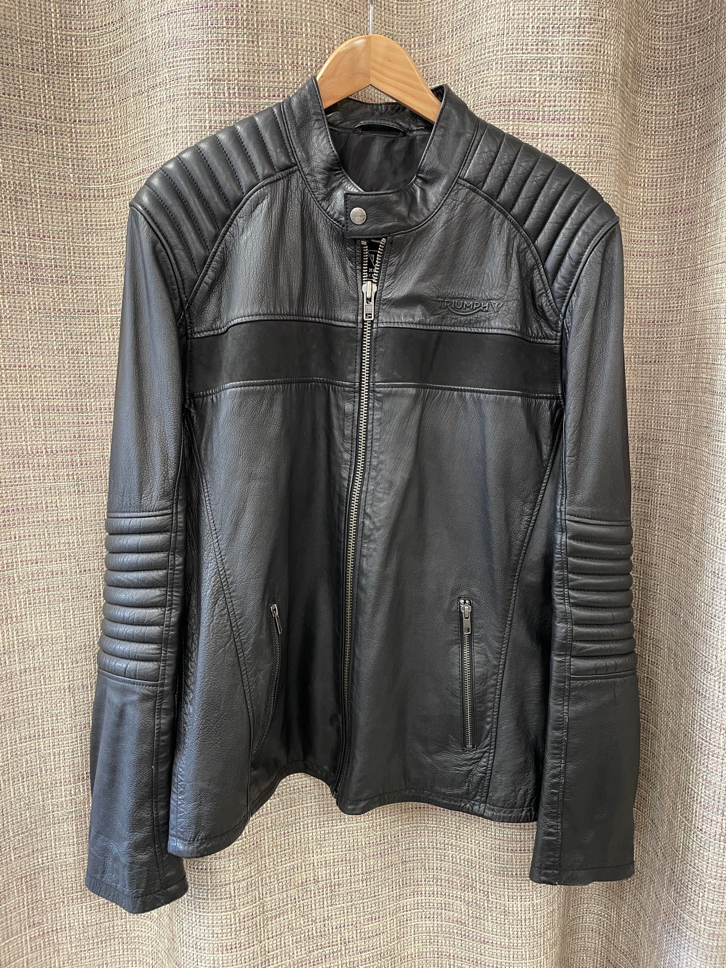 Triumph Motorcycles Black Leather Biker Motorbike Jacket Large