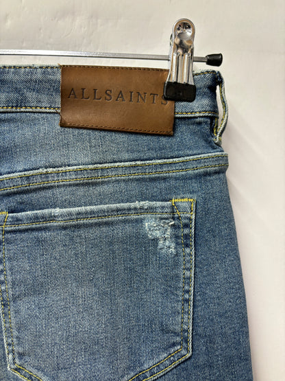 Allsaints Blue Denim Distressed Skinny Jeans