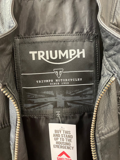 Triumph Motorcycles Black Leather Biker Motorbike Jacket Large
