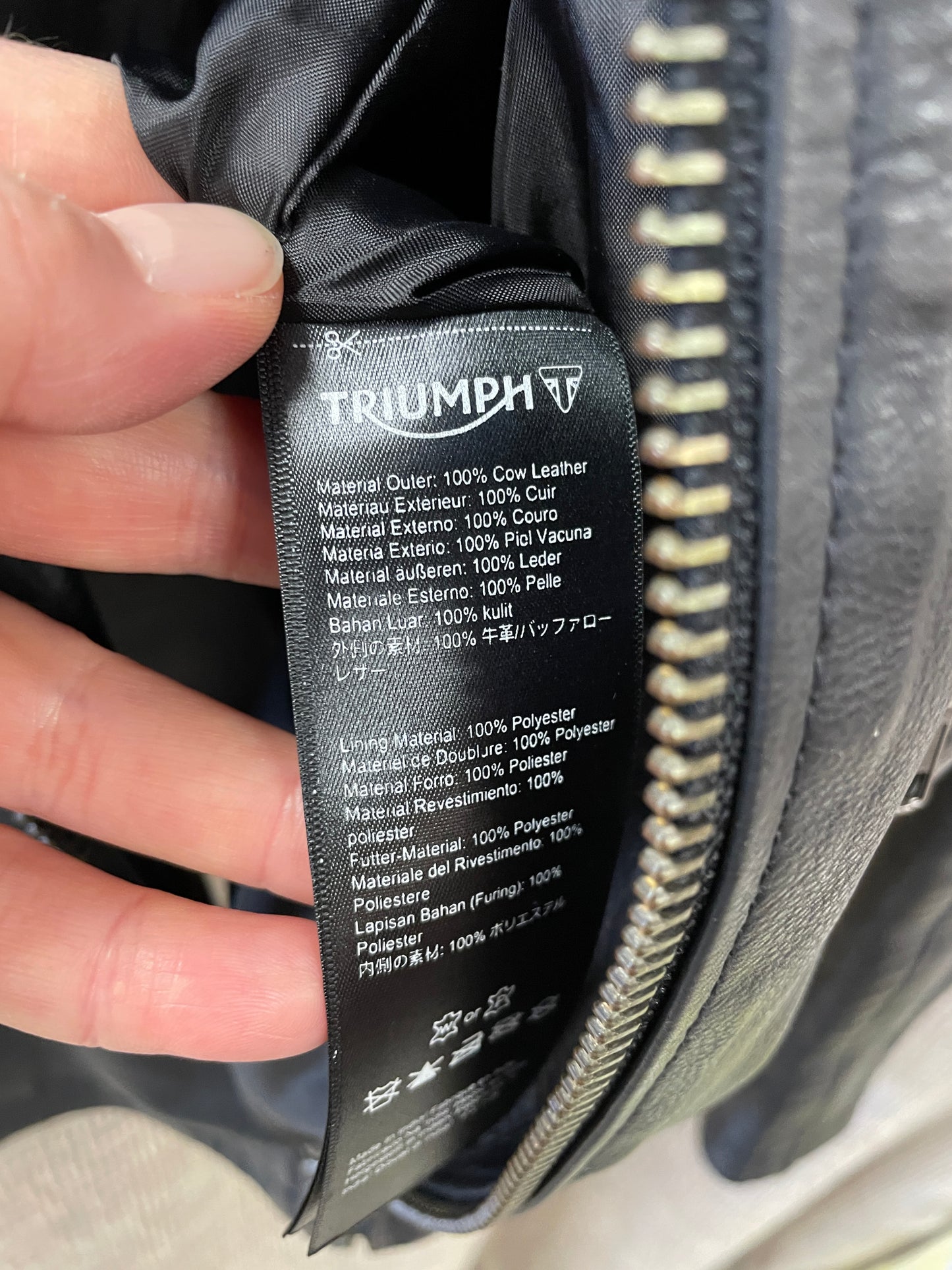 Triumph Motorcycles Black Leather Biker Motorbike Jacket Large