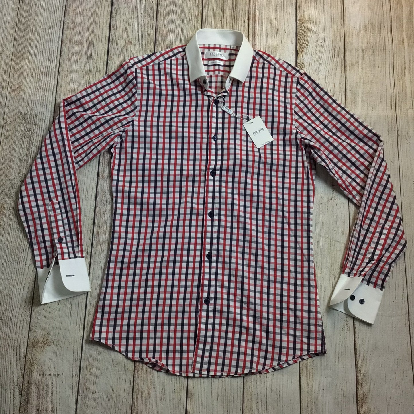 BNWT Gianni Feraud Red, White, Blue Checked Shirt Size 15