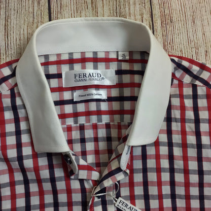 BNWT Gianni Feraud Red, White, Blue Checked Shirt Size 15