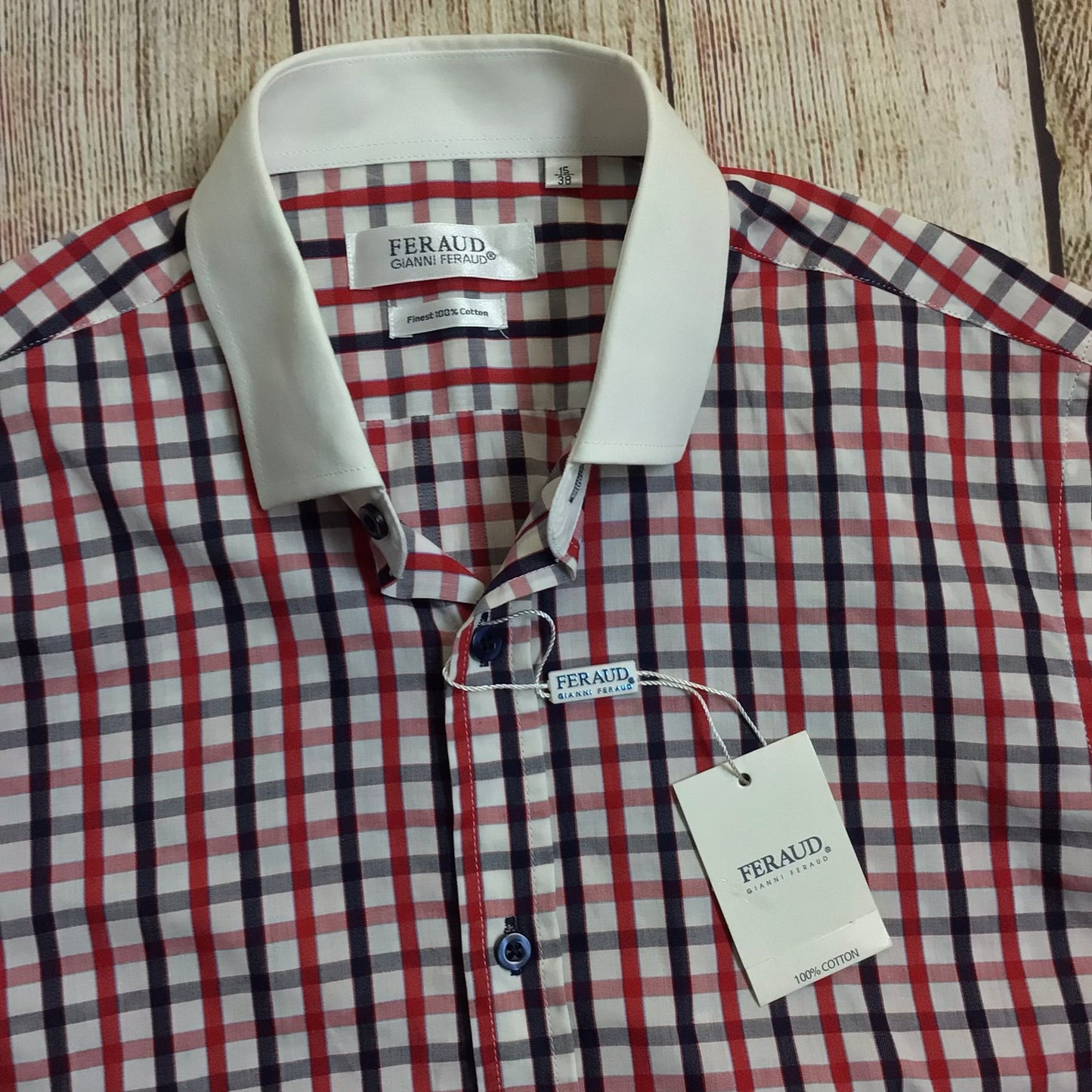 BNWT Gianni Feraud Red, White, Blue Checked Shirt Size 15