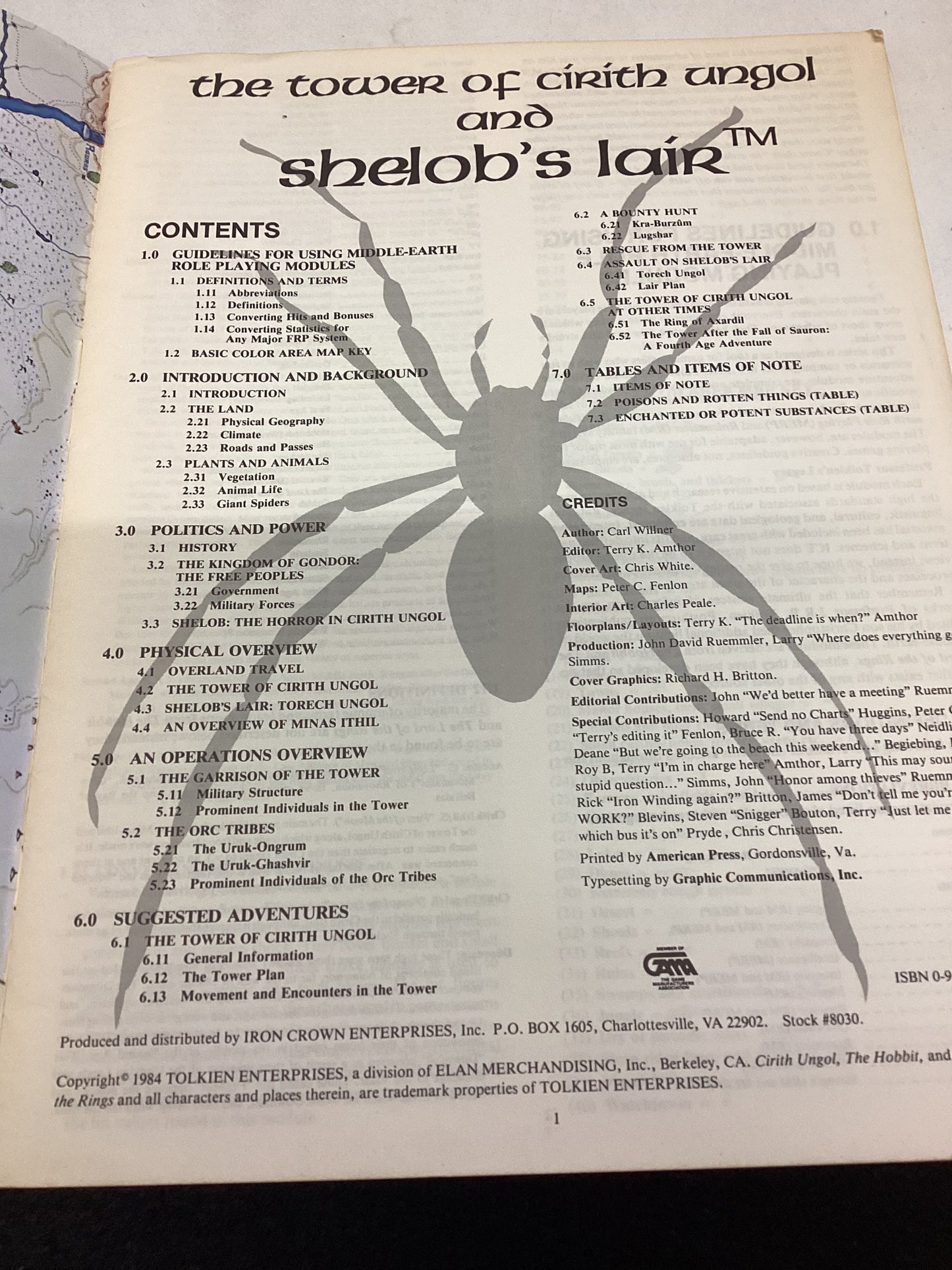 The Tower of Cirith Ungol and Shelob's Lair A Fantasy Role Playing Adventure Module From J R R Tolkin's Middle Earth