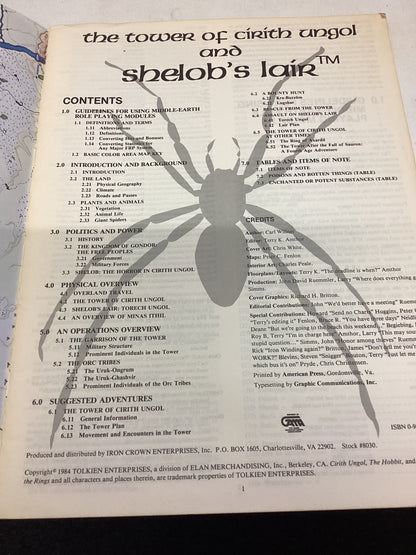 The Tower of Cirith Ungol and Shelob's Lair A Fantasy Role Playing Adventure Module From J R R Tolkin's Middle Earth