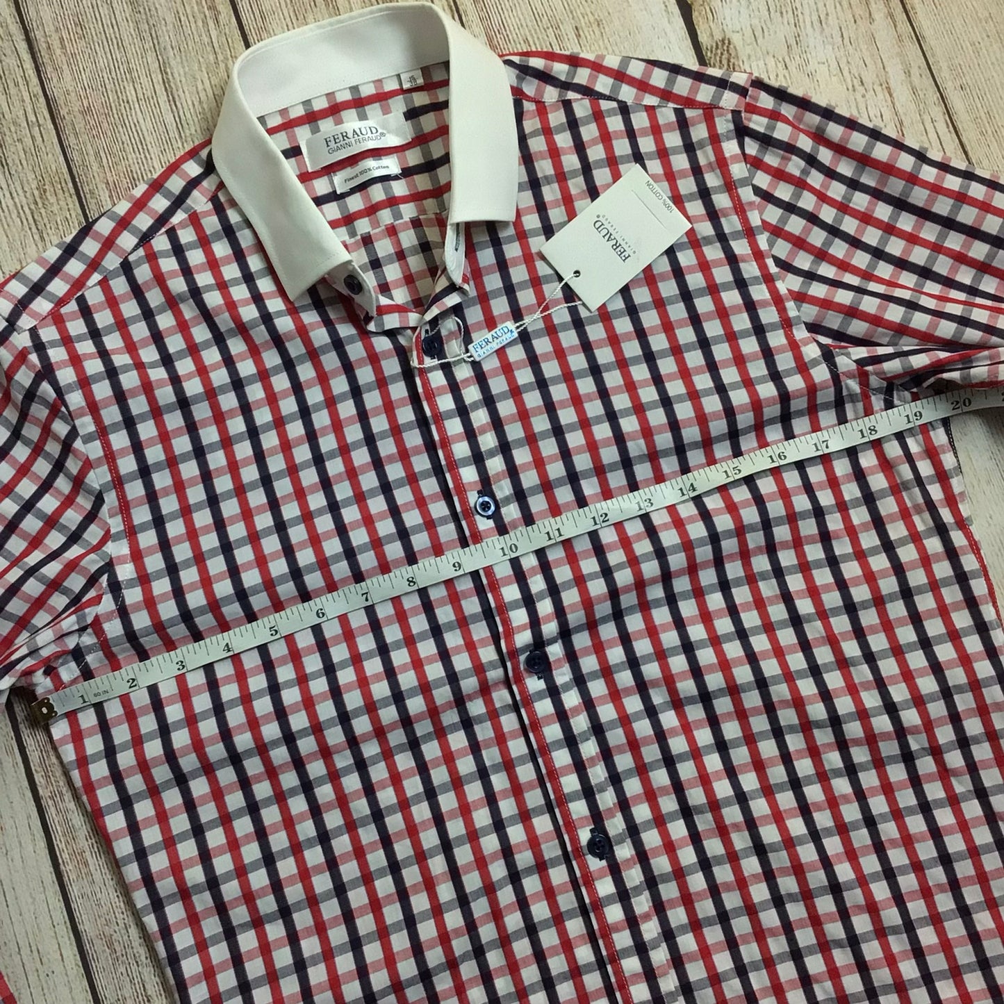 BNWT Gianni Feraud Red, White, Blue Checked Shirt Size 15