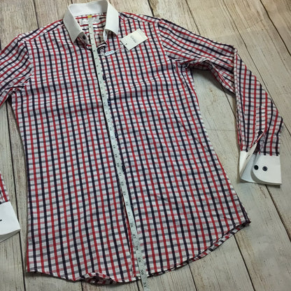 BNWT Gianni Feraud Red, White, Blue Checked Shirt Size 15