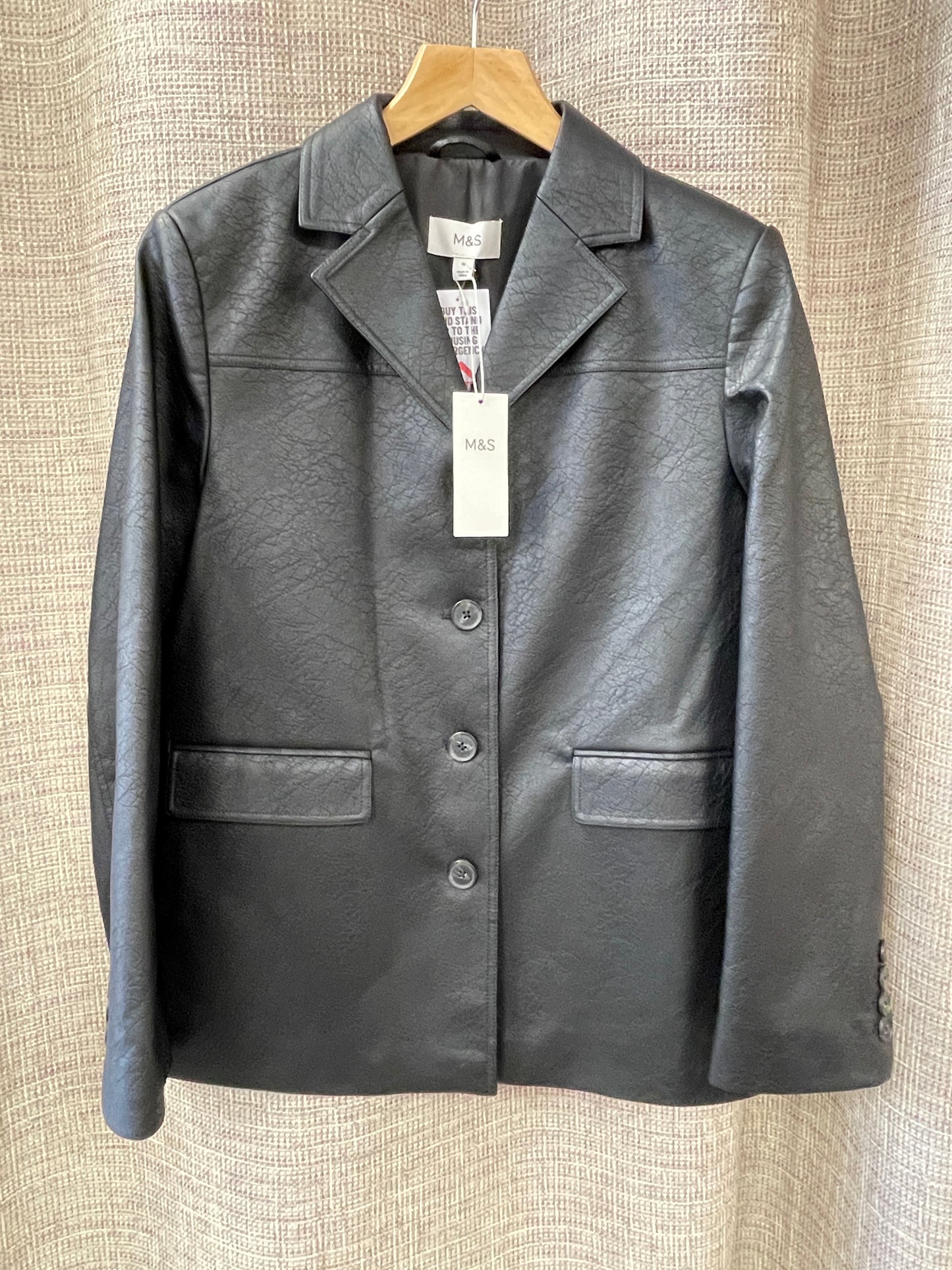 M&S Marks & Spencer New with Tags Black Faux Leather Blazer Style Jacket 10